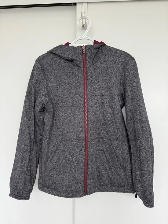 Reversible Maroon Hooded Rain Jacket with Gray Lining - Picture 5 of 8